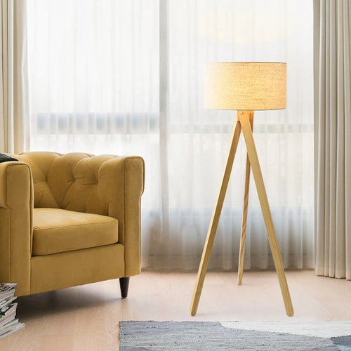 lampadaire nordique en bois massif avec interrupteur à pied lumineux - vue 3 sur 8