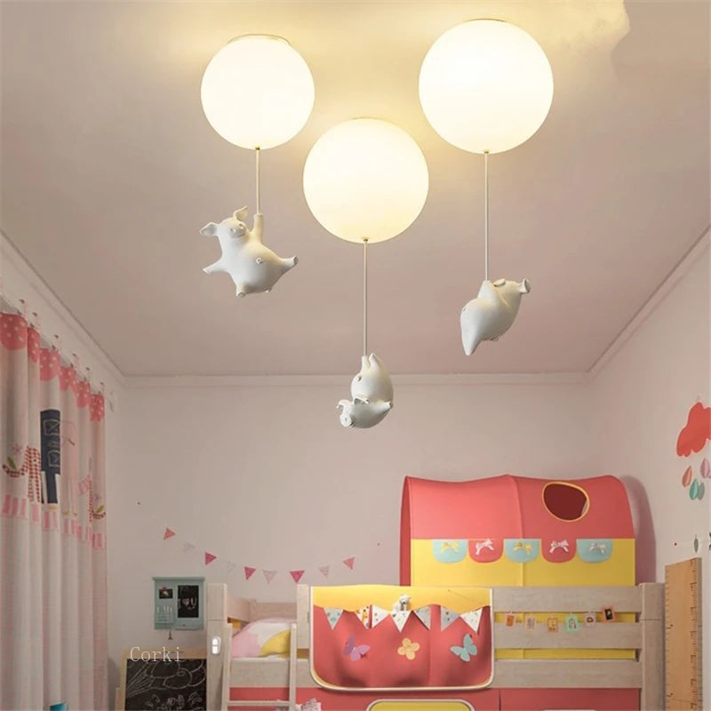 plafonnier led cochon volant pour décoration enfants - vue 2 sur 16