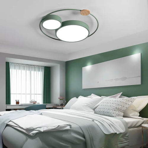plafonnier led nordique en bois acrylique décoration ronde macaron - vue 3 sur 14