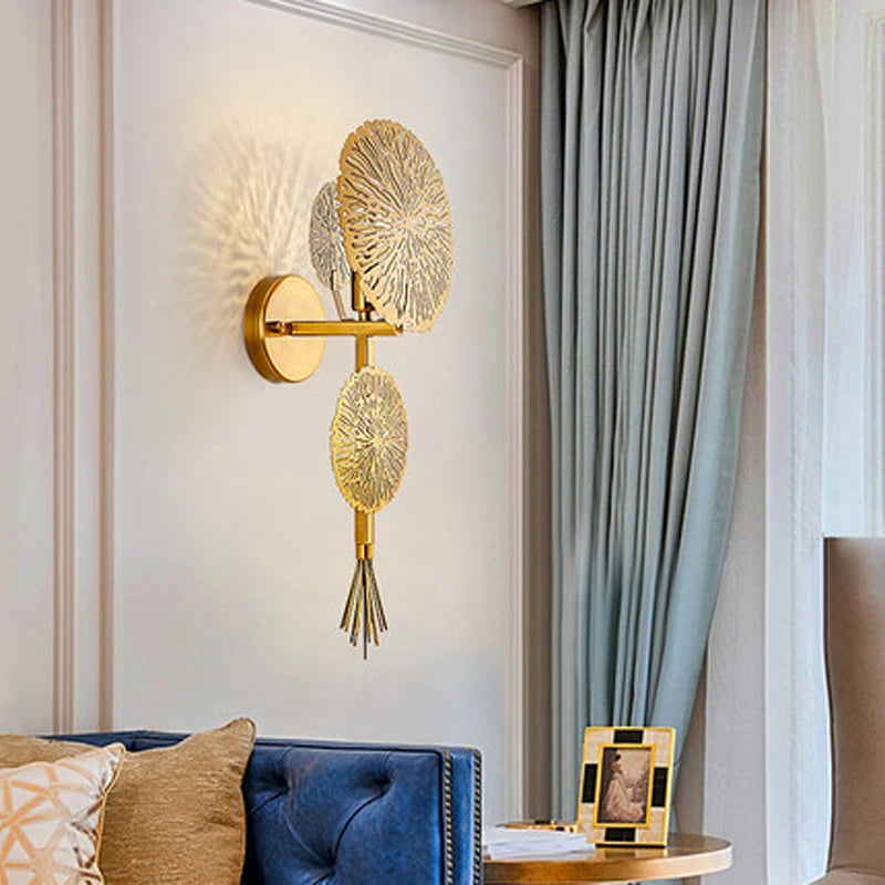 applique murale luxe feuille lotus décorative moderne pour salon et hôtel - vue 2 sur 7