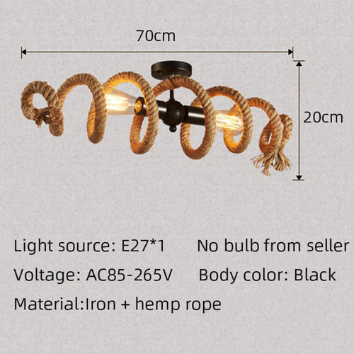 lustre rétro loft en corde de chanvre pour bar pub café - vue 6 sur 7