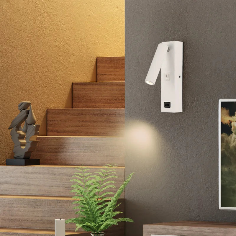 spot led rotatif moderne avec interrupteur en métal pour lecture - vue 3 sur 8