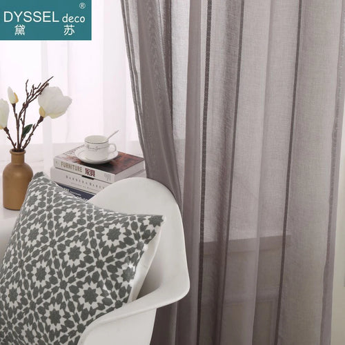 Rideau rayures style européen transparent salon chambre maison - vue 6 sur 6