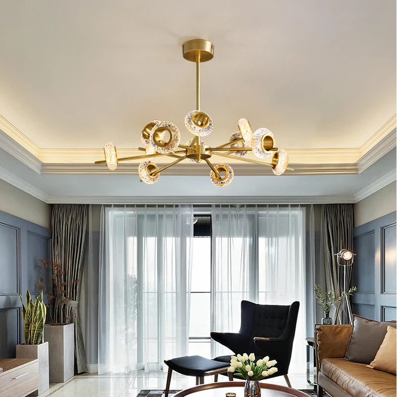 lustre de luxe en cuivre design minimaliste pour éclairage créatif - vue 3 sur 10
