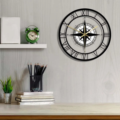 horloge murale silencieuse avec boussole et carte nautique - vue 4 sur 8
