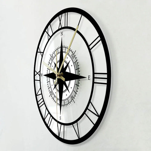 horloge murale silencieuse avec boussole et carte nautique - vue 2 sur 8