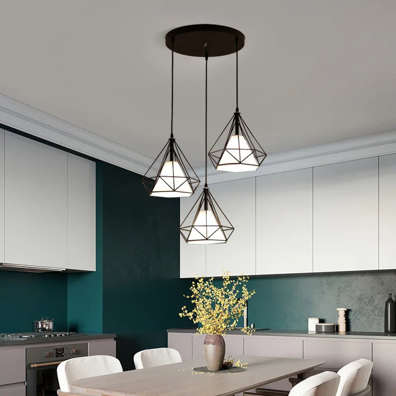 2022 New Nordic aisle diamond chandelier simple modern retro wrought iron living room dining room led ceiling chandelier - vue 2 sur 17