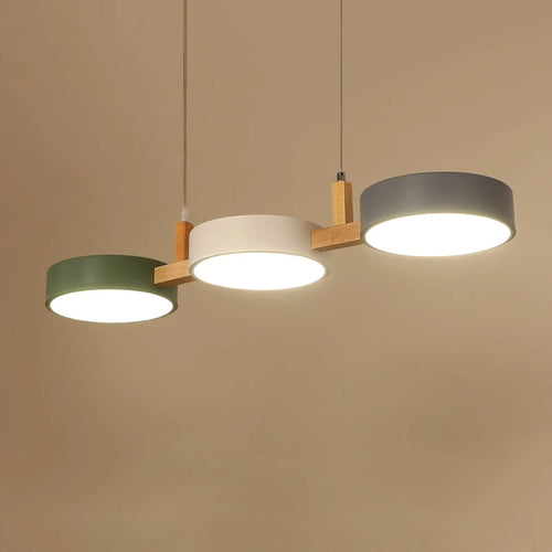 lustre nordique led moderne en bois et métal - vue 2 sur 8