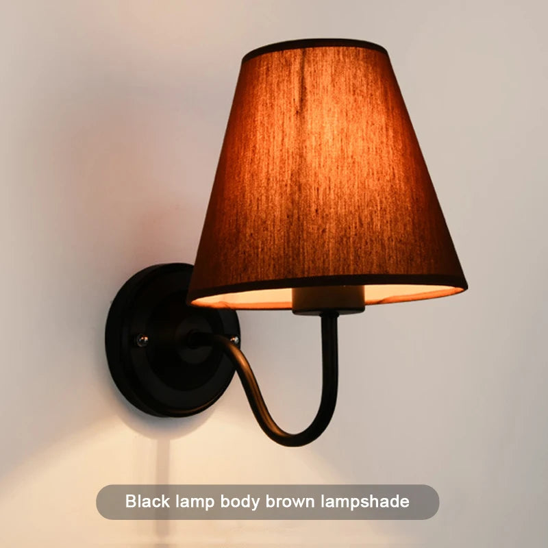 applique murale rétro américaine en tissu avec abat-jour européen led - vue 10 sur 14