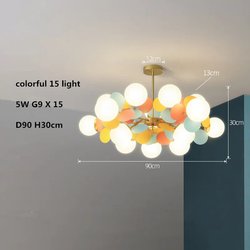 lustre led globe en verre acrylique coloré pour enfants - vue 24 sur 24