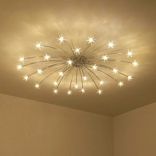 plafonnier moderne rond en cristal avec étoiles lumineuses - vue 3 sur 6