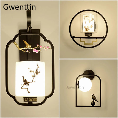 applique murale en verre style chinois vintage à led - vue 2 sur 9