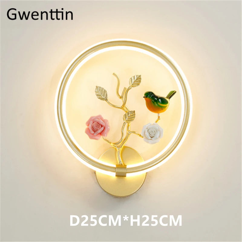 applique murale ronde à led fleur et oiseau décoratif pour intérieur - vue 5 sur 20