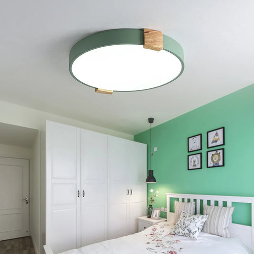 plafonnier led rond nordique en fer et bois décoratif créatif - vue 2 sur 10