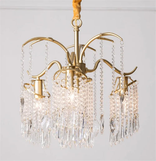 lustre suspendu en cristal et métal doré élégant - vue 3 sur 9