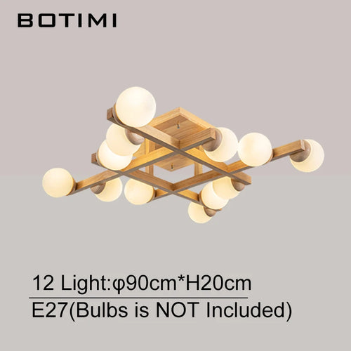 Plafonniers en bois avec abat-jour en verre pour salon moderne monté en Surface Lustres en bois carrés chambre à coucher Luminaire - vue 10 sur 9