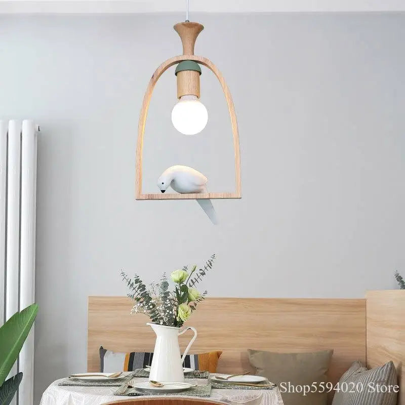 lustre en bois nordique pour oiseaux suspension romantique et chaleureuse - vue 5 sur 6
