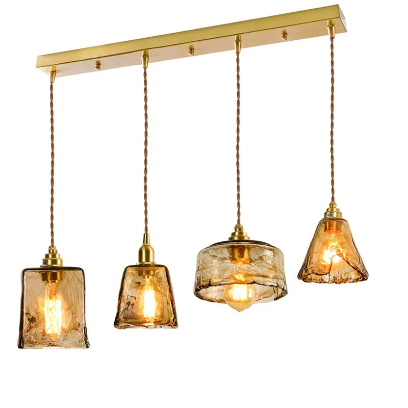 suspension led style japonais en bois cuivre réglable vintage - vue 16 sur 21