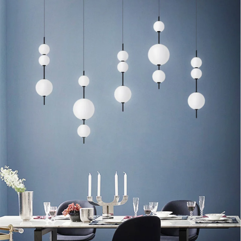 Suspension longue moderne LED Restaurant boule de verre suspension Café Bar Chambre Cuisine Salle à manger Déco luminaire à suspension - vue 4 sur 9