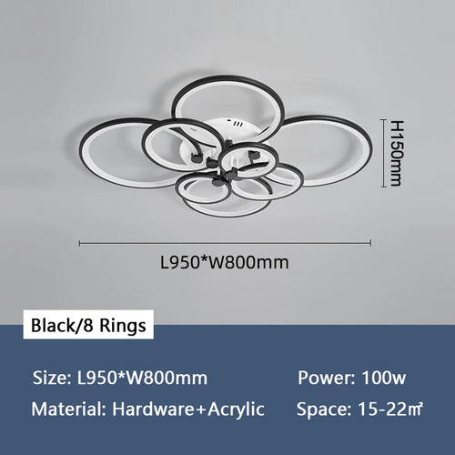 lustre moderne à anneaux circulaires avec éclairage led - vue 11 sur 14