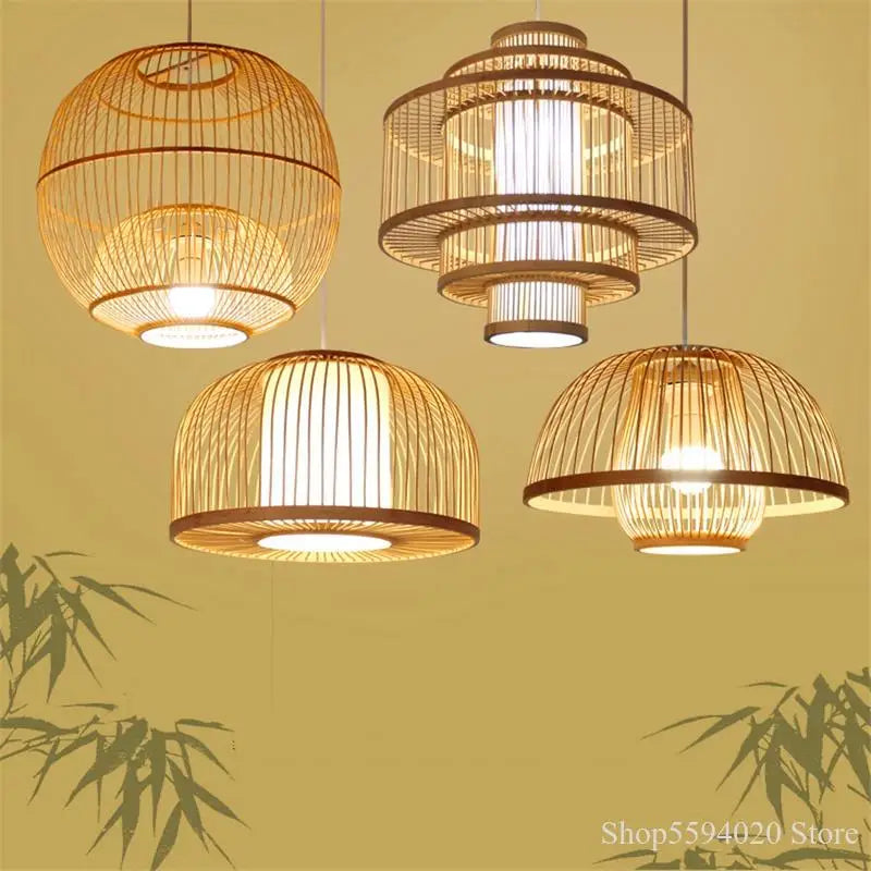 suspension en bois chinois design lumineux pour restaurant japonais - vue 4 sur 14