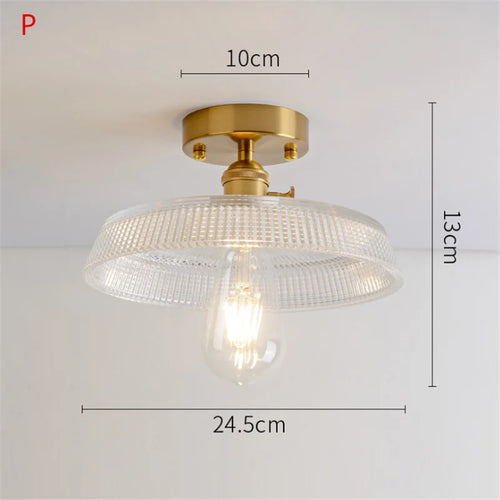 Plafonnier en verre nordique rétro Loft Vintage plafonnier salle à manger couloir moderne cuivre E27 plafond abat-jour en verre - vue 22 sur 26