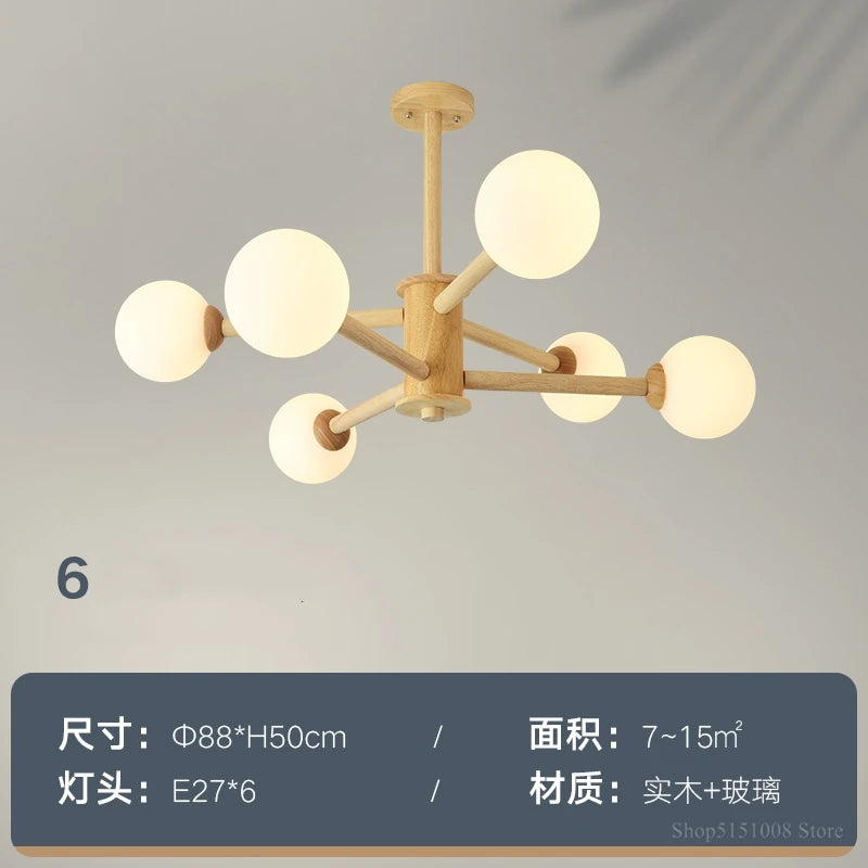 lustre nordique led en bois massif moderne rond - vue 10 sur 10