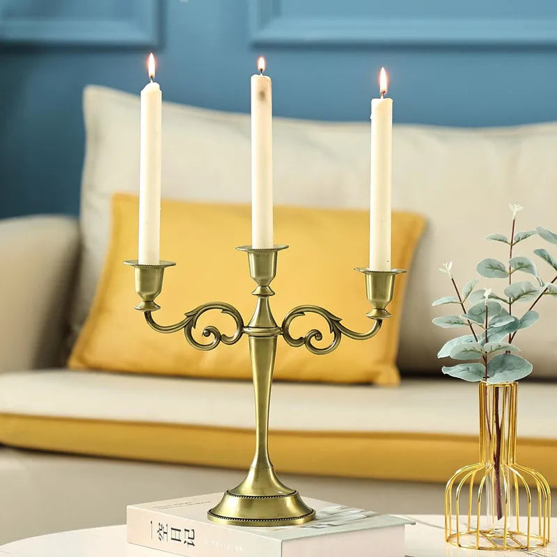 bougeoir rétro en métal à trois bras pour événements et décorations - vue 6 sur 10