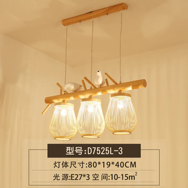 suspension moderne en bois et bambou design oiseau décoratif - vue 8 sur 10