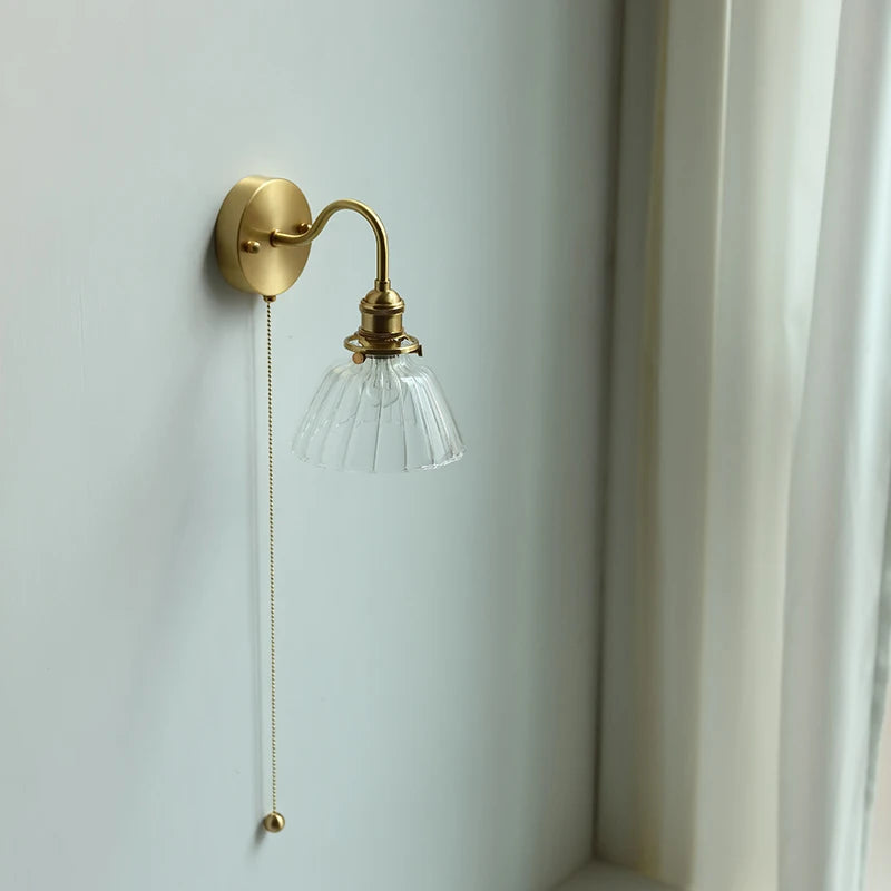 applique murale nordique moderne LED lampe à côté de l'interrupteur à chaîne chambre salle de bain miroir escalier lumière verre cuivre - vue 5 sur 23