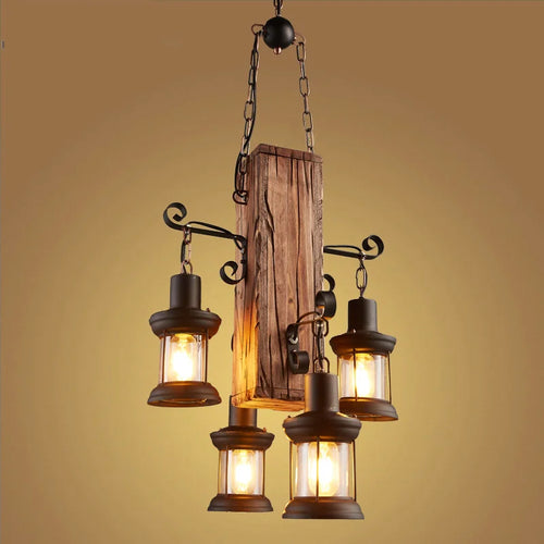 suspension industrielle en bois décorative avec verre - vue 2 sur 7