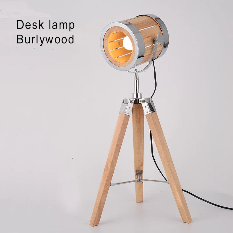 lampadaire rétro en bois massif au style industriel - vue 9 sur 10