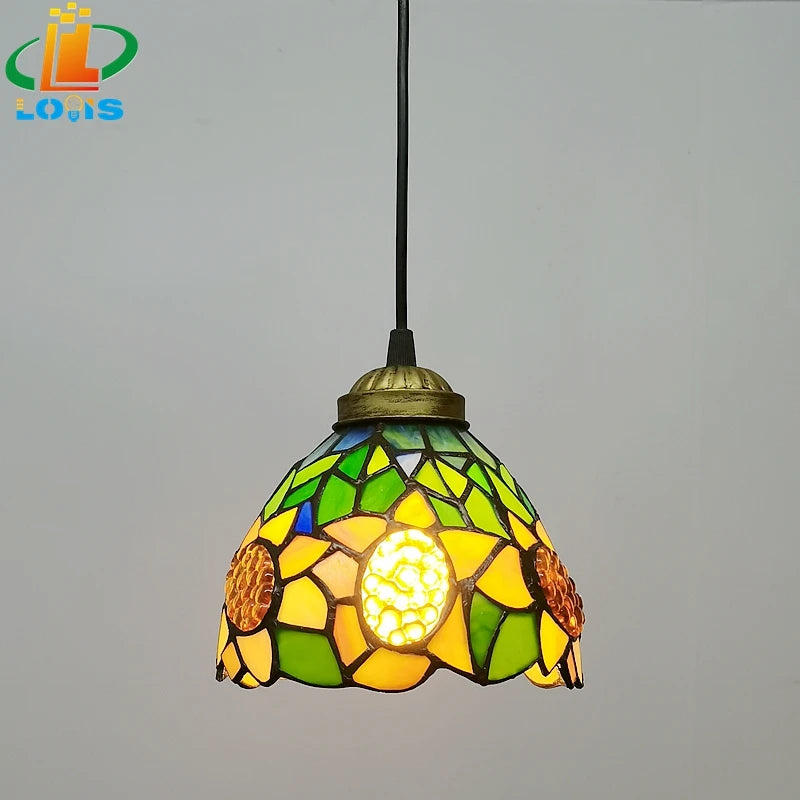 lustre style européen tournesol en verre vintage pour bar - vue 3 sur 8