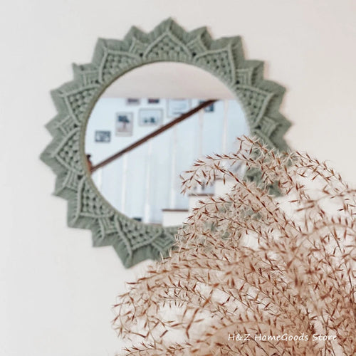 miroir décoratif en macramé style bohème pour décoration intérieure - vue 2 sur 11