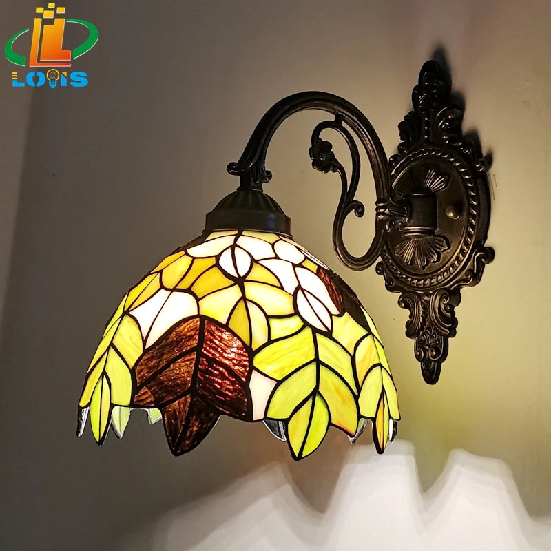 Tiffany Wall Lamp 8 Inch Leaf Glass Mirror Front Lamp Bedroom Bedside, Balcony, Corridor, Hotel, Restaurant Alloy Siding - vue 2 sur 6