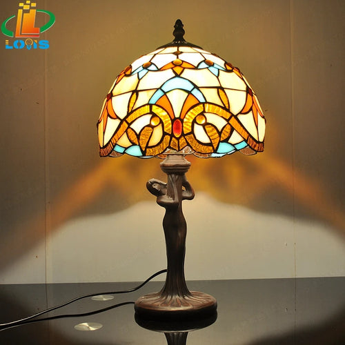lampe à poser style tiffany en verre teinté pour restaurant et café - vue 8 sur 9