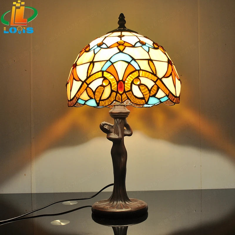 lampe à poser style tiffany en verre teinté pour restaurant et café - vue 8 sur 9