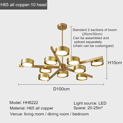 lustre nordique en cuivre design créatif pour éclairage doux - vue 9 sur 9