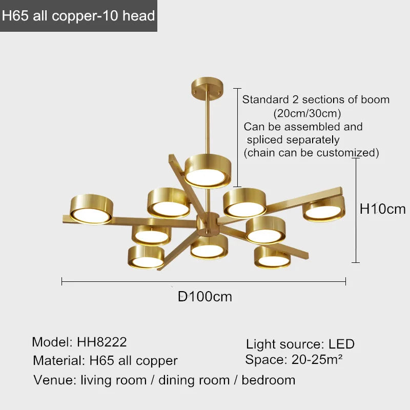 lustre nordique en cuivre design créatif pour éclairage doux - vue 8 sur 9