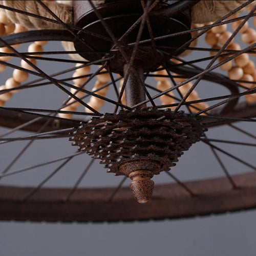 suspension rétro en forme de roue de vélo avec perles en bois - vue 5 sur 7