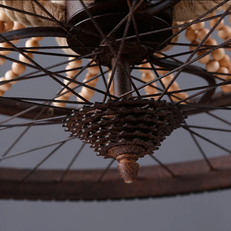 suspension rétro en forme de roue de vélo avec perles en bois - vue 4 sur 7