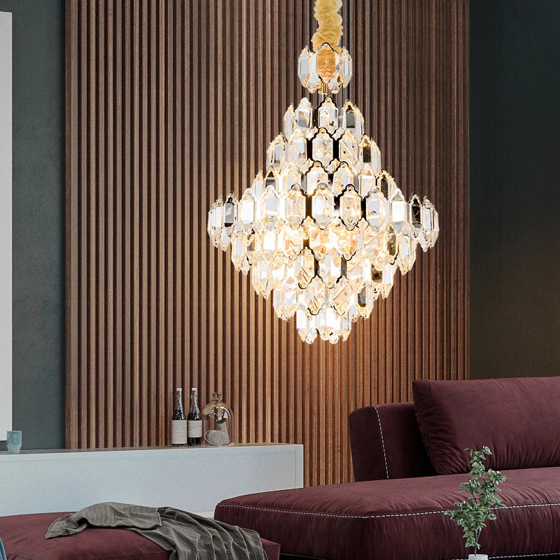 lustre moderne en cristal design avec éclairage led - vue 4 sur 16