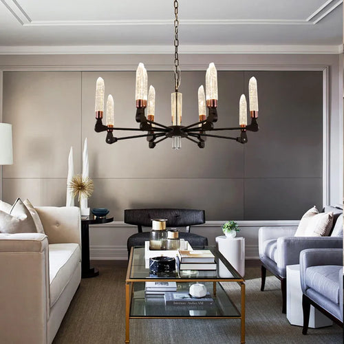lustre nordique créatif en fer et cristal moderne - vue 4 sur 19