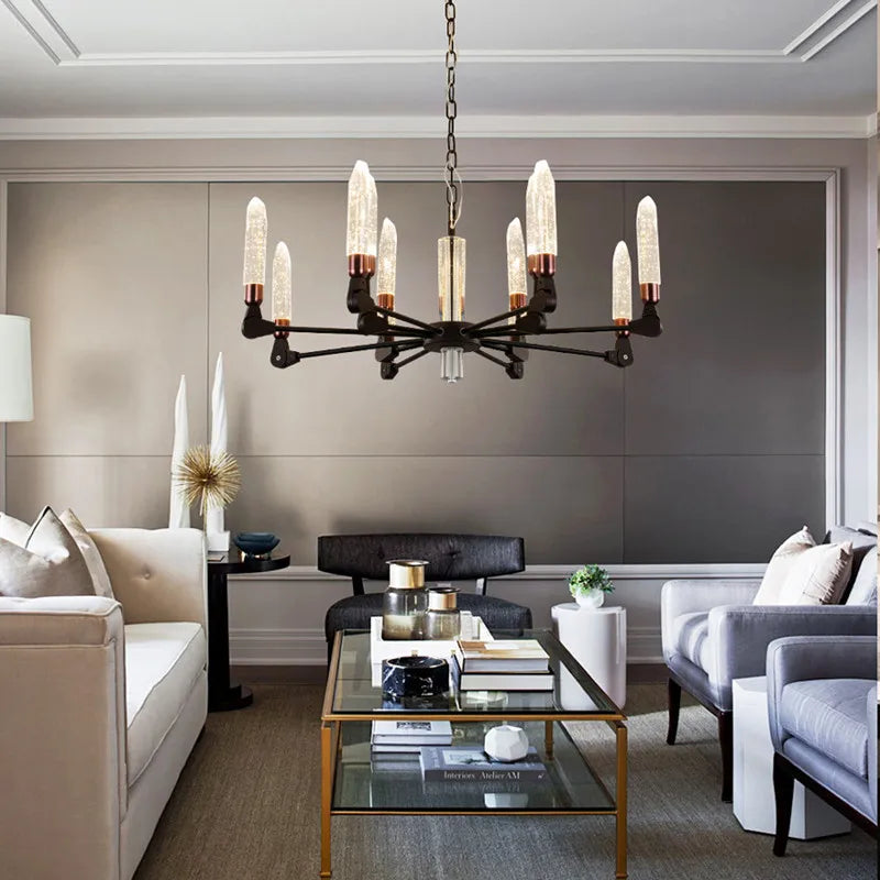 lustre nordique créatif en fer et cristal moderne - vue 3 sur 19
