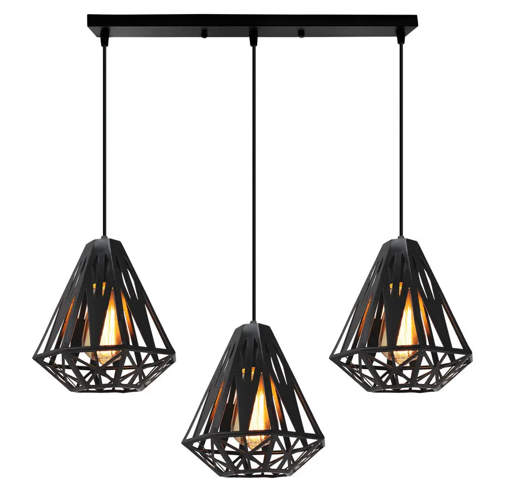 suspension industrielle vintage cage fer art diamant led - vue 12 sur 14