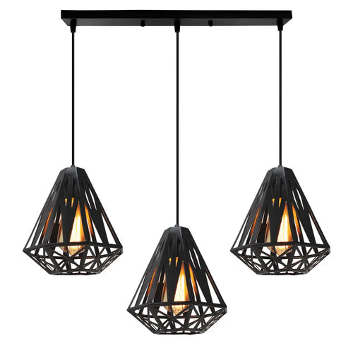 suspension industrielle vintage cage fer art diamant led - vue 12 sur 14