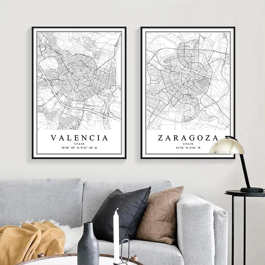 carte artistique des villes espagnoles pour décoration intérieure - vue 4 sur 12