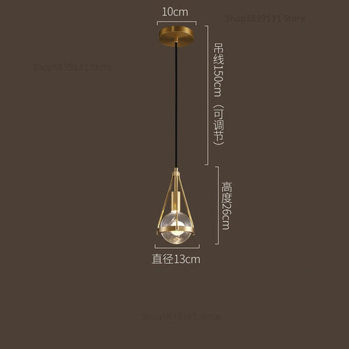 suspension luminaire loft led en cuivre cristal nordique - vue 9 sur 12