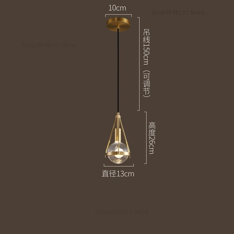 suspension luminaire loft led en cuivre cristal nordique - vue 8 sur 12