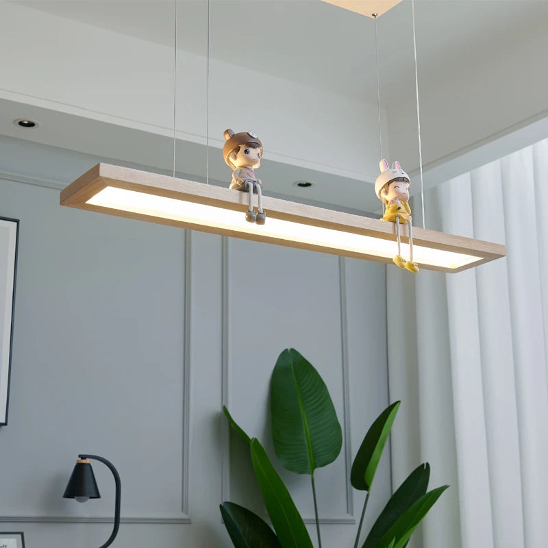 suspension led modernes créatives minimaliste en bois - vue 3 sur 10
